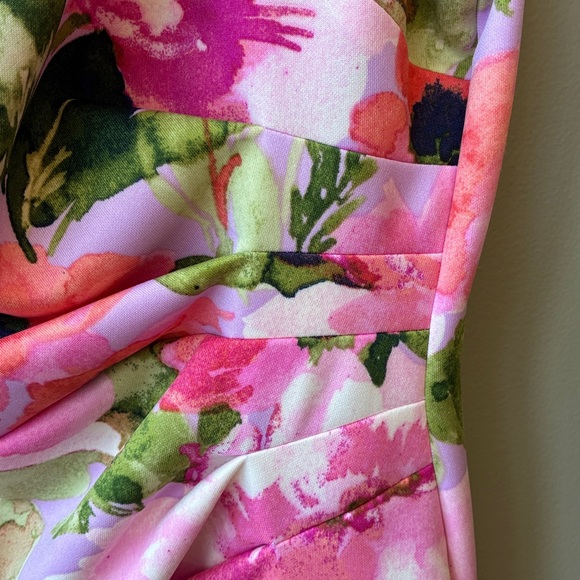 JH Evenings Floral Pink One-Shoulder Dress, sz 14 - Picture 5 of 9